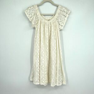 Roxy Cream Crochet Layered Size XS Short Sleeve Midi Dress